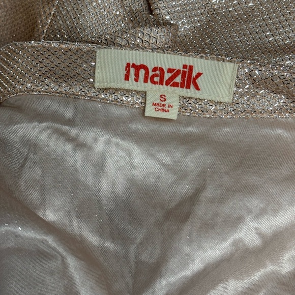 Mazik Tan Blush Pink Gold Ruffled Tiered Gown with Mandarin Collar - Picture 2 of 15